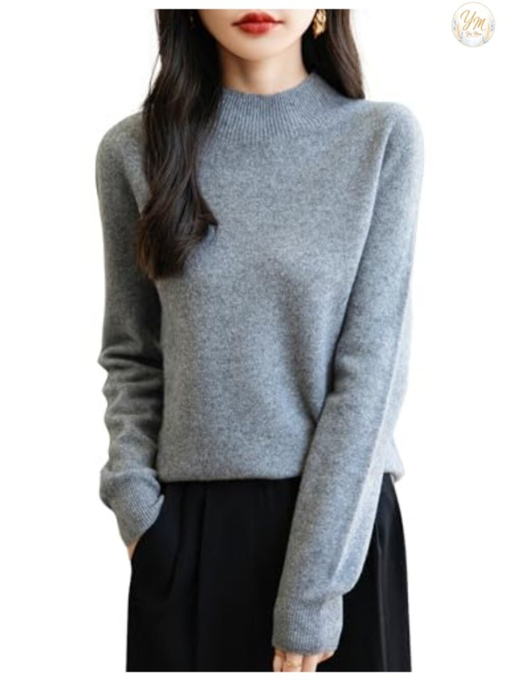 100% Merino Wool Seamless Mock Neck Long Sleeve Pullover Sweater Women